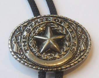 Texas Bolo Tie-Gifts for Him-Handcrafted Silver and Black The State of Texas Star Ranger- Necktie-Mens Necklace Bolo Tie IC Lot 21