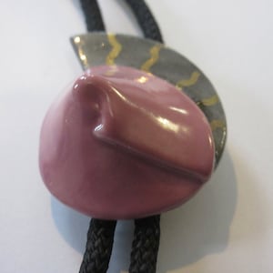 Porcelain Bolo Tie-Gifts for Her- Ceramic Gold Pink Gray Enamel Porcelain Artist Artsy Bolo Tie IC Lot