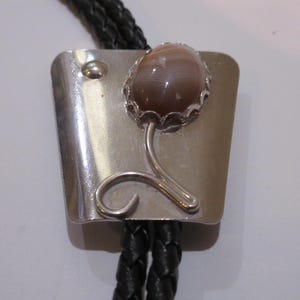 Stone Bolo Tie, Vintage Small Sterling Silver Southwestern Gray Beige White Striped Stone Rock Geologist Bolo Tie IC Lot  G