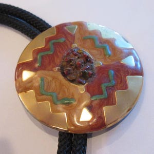Round Gold Enamel Bolo Tie, Costume Gold Oval Round Enamel-Gifts for Her-Necktie-Necklace-Bolo Tie IC Lot B