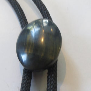 Black Stone Bolo Tie, Handcrafted  Polished Black Brown Oval Stone Rock Geologist Bolo Tie  IC  Lot 17