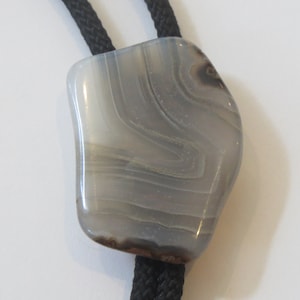 Gray Stone Bolo Tie-Gifts for Him-Polished Light Gray White Shield Slab Agate Geode Bolo Tie IC Lot B
