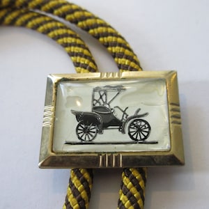 Car Bolo Tie, Vintage Classic Car with Gold Tone Edge-Gifts for Her-Necktie-Necklace- Bolo Tie IC Lot 27
