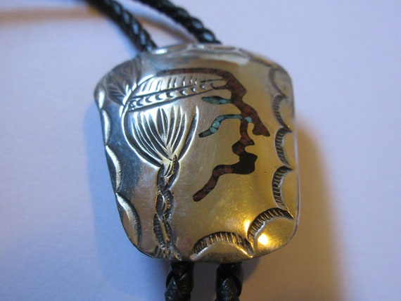 One Of A Kind Vintage Native American Zuni Turquoise Sterling Silver Roadrunner Bolo Tie One Of A Kind Vintage Native American Zuni Turquoise Sterling Silver Roadrunner Bolo Tie