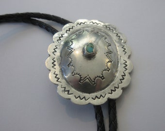 Trending Concho Bolo Tie Western Jewelry Silver Antique w Scandalous Blue Enamel Gift Her Him Boyfriend Girlfriend American Made #80172-1