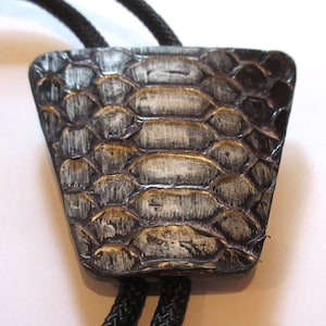 Leather Bolo Tie, Handcrafted Stained Gray Leather on Metal Bolo Tie IC Lot L