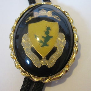 Army Bolo Tie, 12 th US Cav Regiment Crest-Semper Paratus in Gold Tone Setting Always Ready-Gifts for Him-Necktie-Bolo Tie IC Lot 41