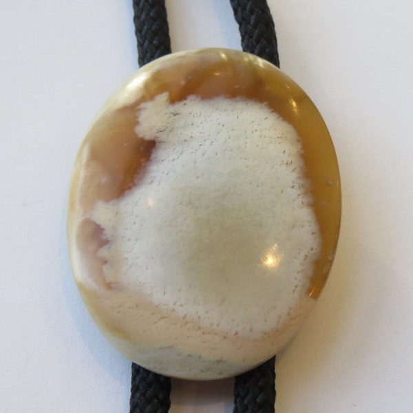 Cream Stone Bolo Tie, Handcrafted Polished Cream Rust Red Oval Shield Stone Rock Geologist Bolo Tie IC Lot S