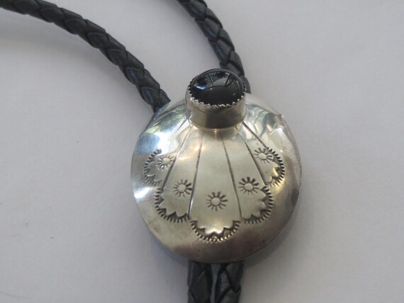 Onyx Bolo Tie, Vintage Sterling Silver Southwes