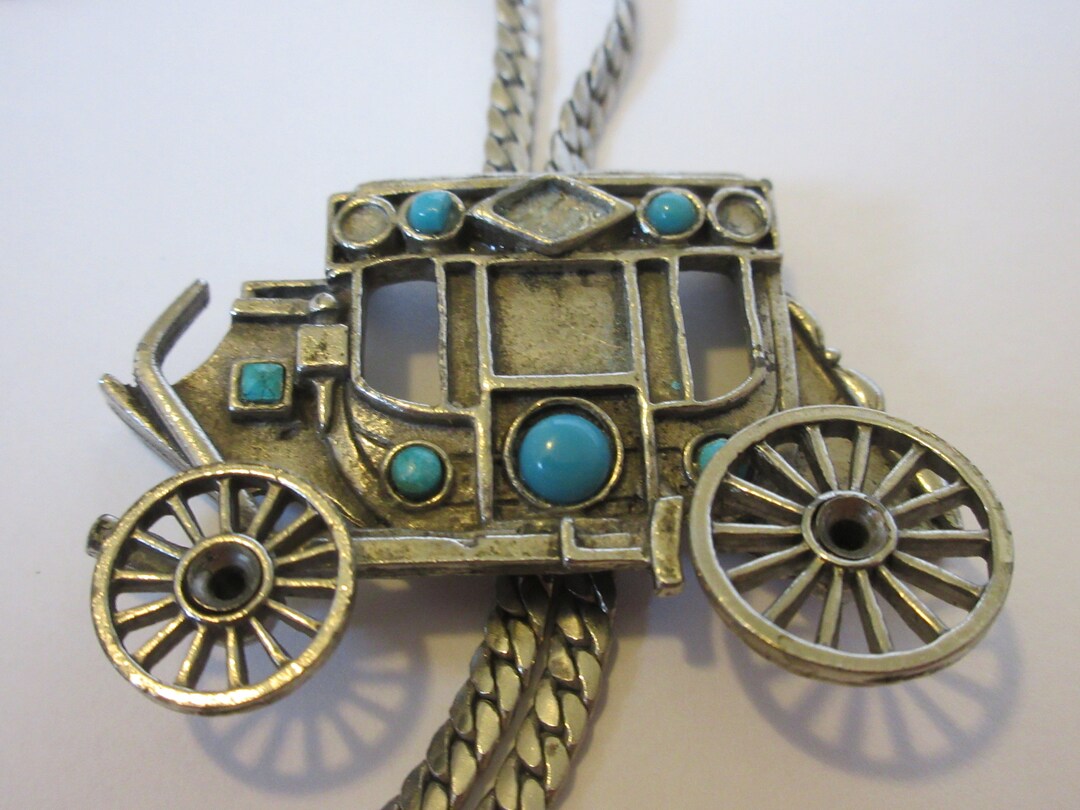 Wagon Bolo Tiegifts for Her Vintage Costume Conestoga Wagon W Faux Turquoisenecktienecklace