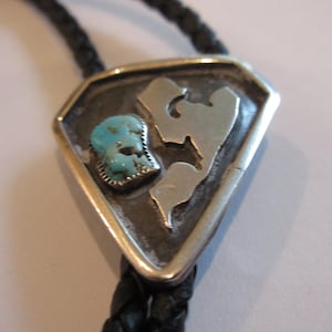 Turquoise Bolo Tie, Vintage Small Sterling Turquoise Ornate Navajo Design Oval- Gifts for Him Cowboy Necktie Necklace - Bolo Tie IC Lot D1