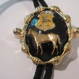 Calvary Bolo Tie-We Remember US Horse Calvary Association Enamel in Gold Tone Setting Bolo Tie IC Lot S