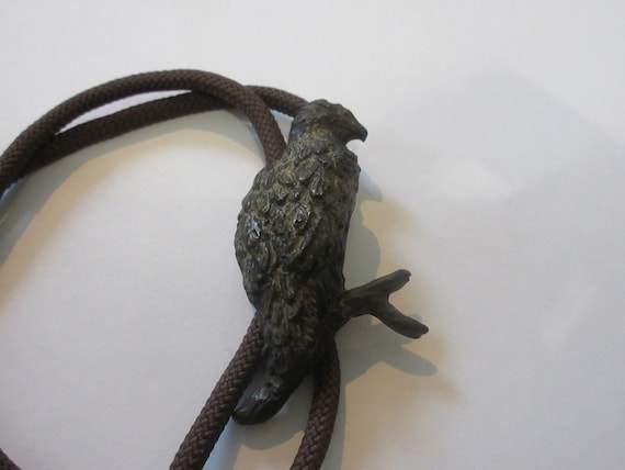 Eagle Bolo Tie, Vintage Bronze Metal Eagle Hawk B… - image 1