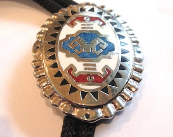 Turquoise Inlay Bolo Tie: Southwestern Costume Silver Tone, 36" Cord IC Lot FL1