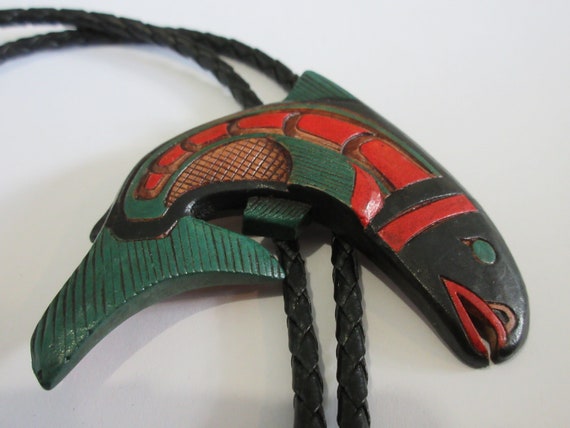 Fish Bolo Tie, Handcrafted Wooden Salmon Trout Art