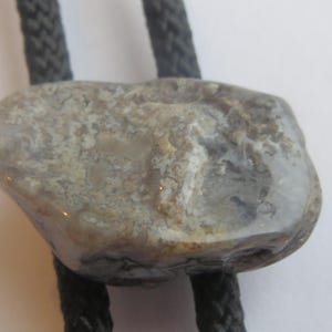 Gray Stone Bolo Tie, Polished Handcrafted Black Gray Stone Rock Geologist Rock Hound-Gifts for Him Necktie-Mens Necklace Bolo Tie IC Lot 17
