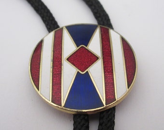 Enamel Bolo Tie-Costume Red Blue White Oval Round Enamel Bolo Tie IC Lot F1