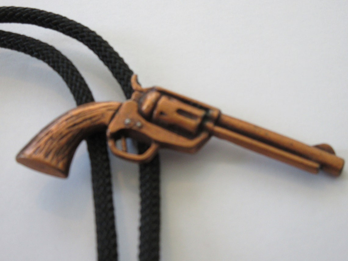 Gun Bolo Tie Handcrafted Copper Tone Large Gun Revolver NRA Etsy