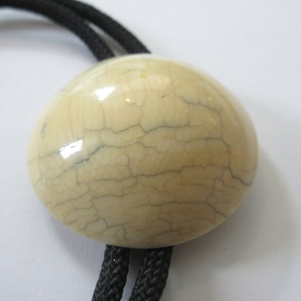 Round Bolo Tie, Polished White Gray Off White Large Oval Round Stone Geologist Rock Hound  Bolo Tie IC  Lot 2