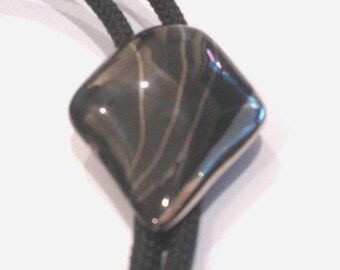 Ceramic Bolo Tie, Handcrafted Black Silver Porcelain Cowboy Cowgirl Rider Tie IC Lot