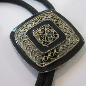 Designs Bolo Tie-Gifts for Her-Costume Handcrafted Ornate Silver Tone Filigree Designs Black Background-Necktie-Necklace-Bolo Tie IC Lot 40