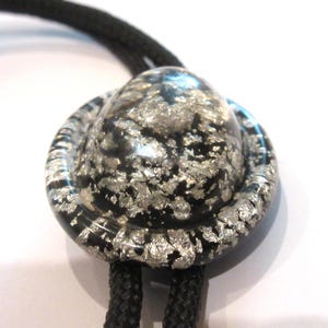 Handcrafted Polished Black White in Acrylic Bolo Tie IC Lot H