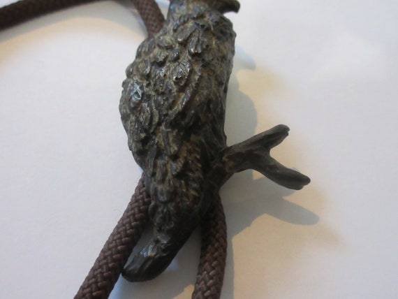 Eagle Bolo Tie, Vintage Bronze Metal Eagle Hawk B… - image 4