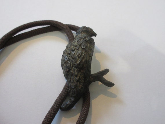 Eagle Bolo Tie, Vintage Bronze Metal Eagle Hawk B… - image 2