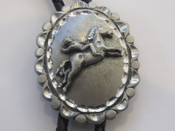Horse Bolo Tie-Gifts for Him- Vintage Pewter Grea… - image 1