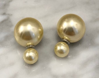 20% DE DESCUENTO EN LA VENTA De la Perla Beige Amarillo Doble Bola Stud Pendientes de Doble Cara Bauble