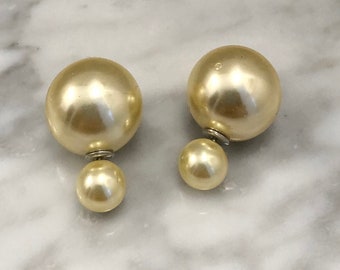 20% DE DESCUENTO EN LA VENTA De la Perla Beige Amarillo Doble Bola Stud Pendientes de Doble Cara Bauble