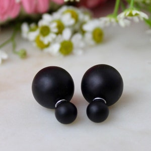 20% OFF FLASH SALE Matte Black Tint Double Ball Stud Italian Earrings Minimalist Chic Double-Ball Double Sided Bauble Earring