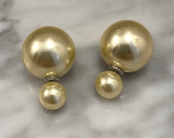 20 % Rabatt auf FLASH Verkauf Perle Beige gelb Doppel Kugel Ohrstecker doppelseitige Bauble