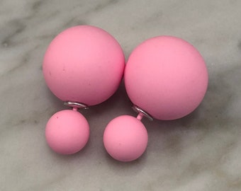 20% OFF FLASH SALE Matte Hot Bubblegum Pink Double Ball Stud Earrings Double Sided Bauble Hot Pink Earring