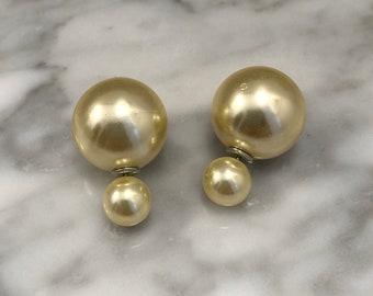 20% DE DESCUENTO EN LA VENTA De la Perla Beige Amarillo Doble Bola Stud Pendientes de Doble Cara Bauble