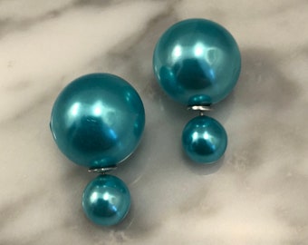20% OFF FLASH SALE Blue Pearl Double Ball Stud Earrings Double Sided Bauble Earrings