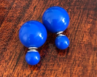 20% OFF FLASH SALE Glossy Royal Blue Double Ball Stud Earrings Minimalist Chic Double-Ball Double Sided Bauble Earring