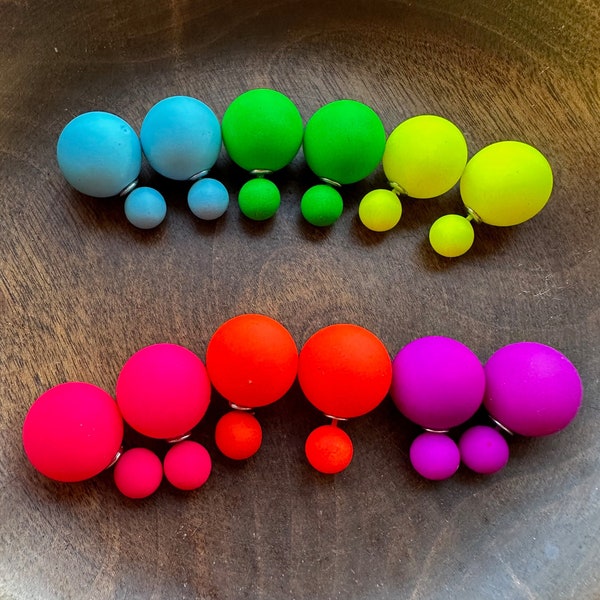 40% de réduction sur la vente LOT de 6 boucles d’oreilles Double Ball Stud Royal Blue Pink Yellow Orange Minimalist Chic Double Face Front Back Rings