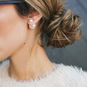 20% off flash sale PEARL Double Ball Stud Earrings Minimalist Double Sided Front Back Earrings image 1