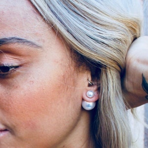 20% off flash sale PEARL Double Ball Stud Earrings Minimalist Double Sided Front Back Earrings