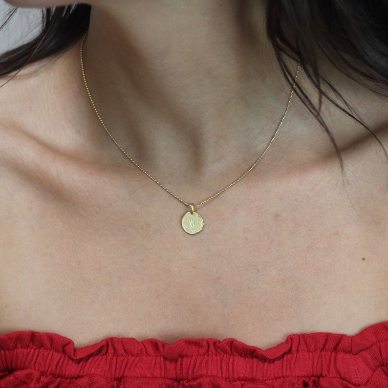 The Perfect W Initial Necklace Dainty Matte Gold Hammered Disc Delicate Handmade Jewelry W name necklace W letter necklace W name