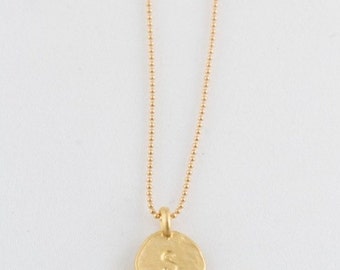 The Perfect " S " Initial Necklace Dainty Matte Gold Hammered Disc Delicate Handmade Jewelry by Coco & Marie