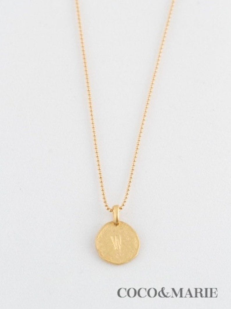 The Perfect W Initial Necklace Dainty Matte Gold Hammered Disc Delicate Handmade Jewelry W name necklace W letter necklace W name