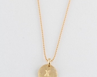 The Perfect " X " Initial Necklace Dainty Matte Gold Hammered Disc Delicate Handmade Jewelry by Coco & Marie