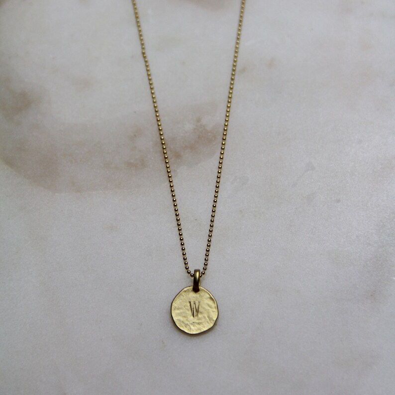 The Perfect  W  Initial Necklace Dainty Matte Gold Hammered Disc Delicate Handmade Jewelry W name necklace W letter necklace W name