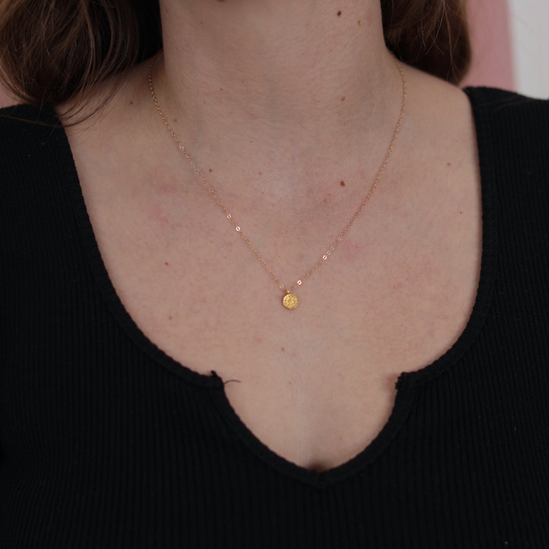 Simple Teeny Tiny Coin Layering Necklace Gold Minimalist Dainty Delicate Handmade Jewelry Bridal Wife Birthday Girlfriend gift 20/% off