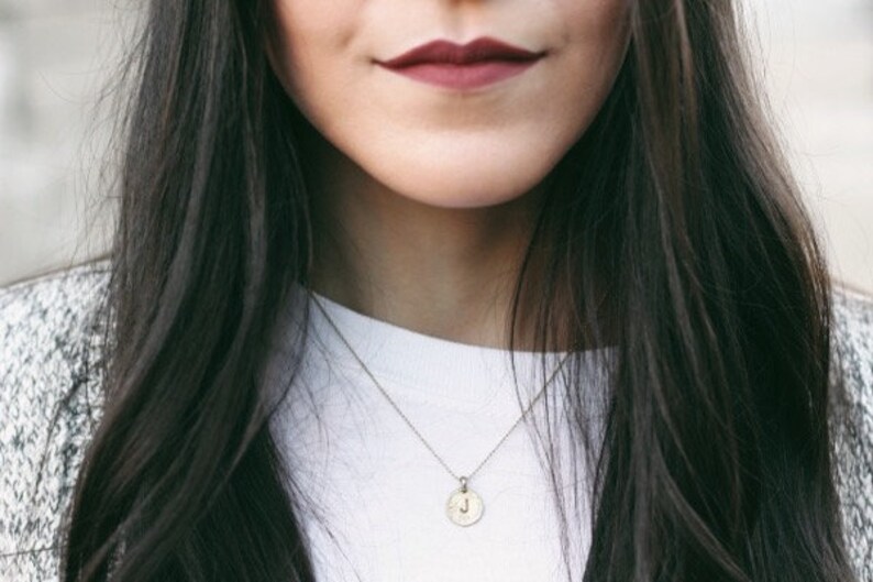 The Perfect W Initial Necklace Dainty Matte Gold Hammered Disc Delicate Handmade Jewelry W name necklace W letter necklace W name
