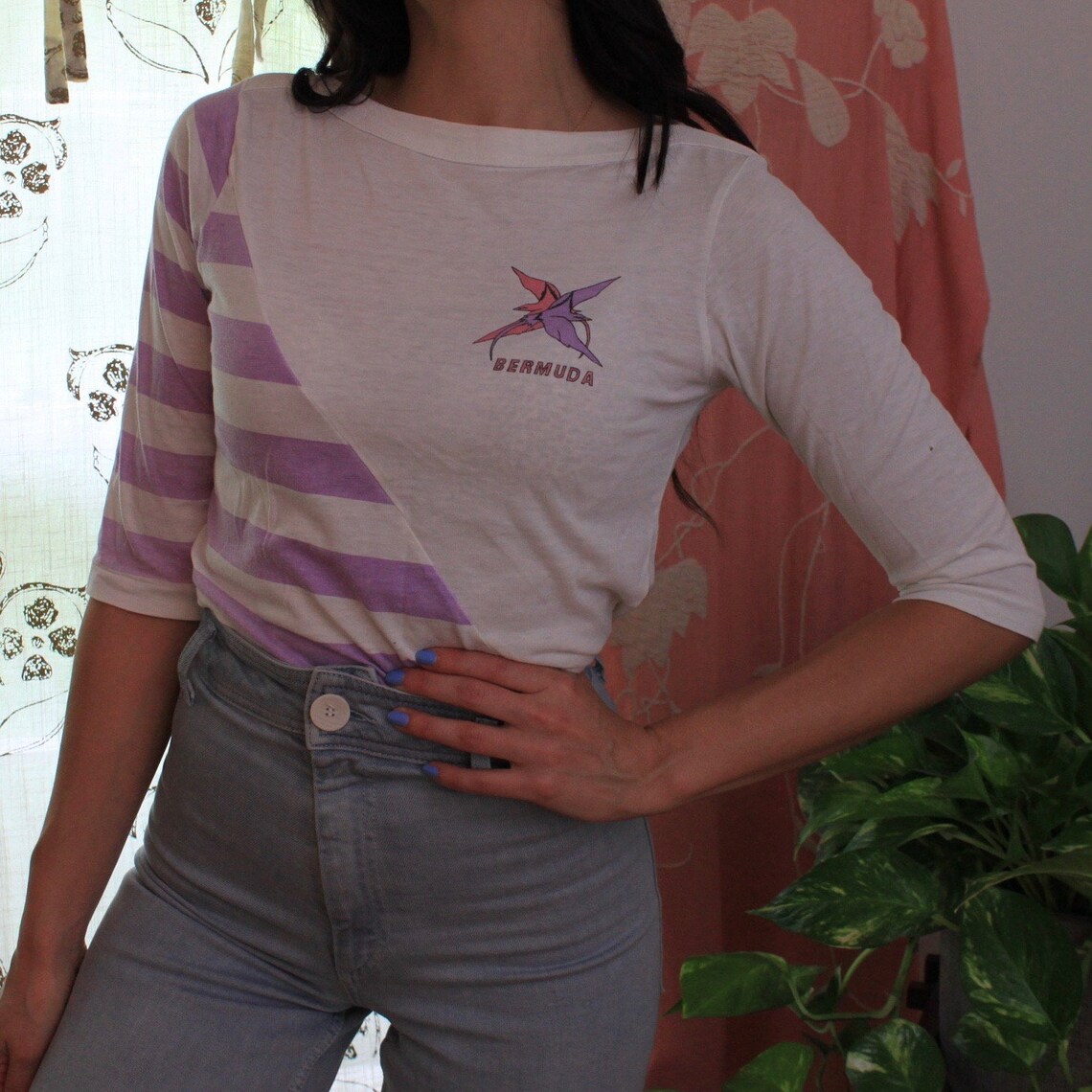 Vintage 80er Jahre zwei getönte gestreifte Bermuda T Shirt XS | Etsy