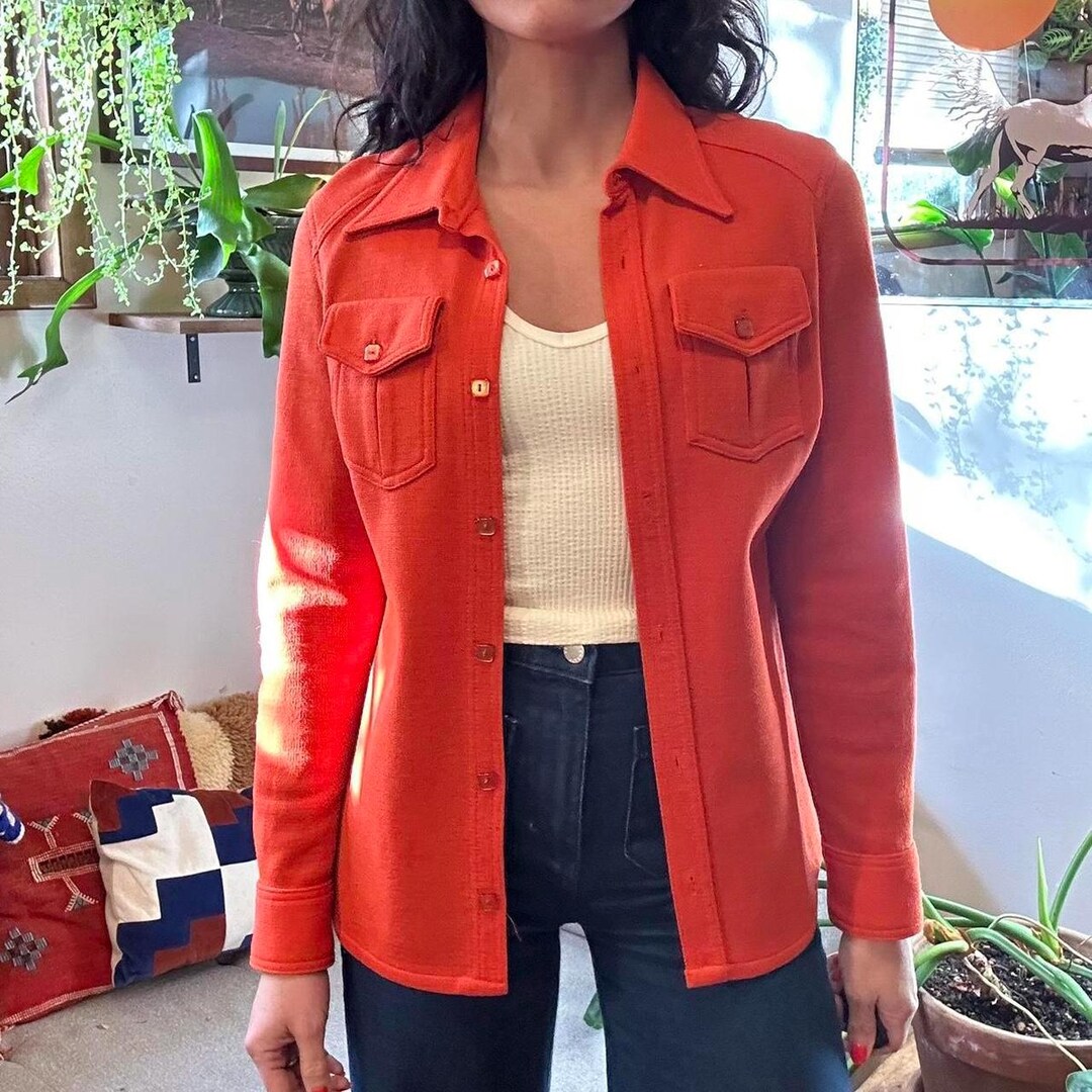 Vintage 1970s Red Orange Shacket Orange Western XS S - Etsy