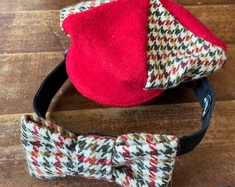 Red and tweed pure wool Baker Boy set.